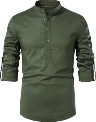 Zdjęcie produktu dla Męska koszula bawełniana Vintage Slim Fit Stylowa Letnia Zielona XXL