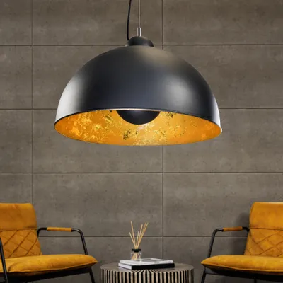 Produktbild von riess-ambiente Industrial Design Hängelampe STUDIO 55cm schwarz Blattgold-Optik Hängeleuchte Lampe Wohnzimmerlampe