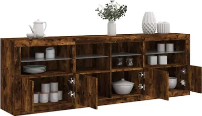 Produktbild von vidaXL Sideboard mit LED-Leuchten Räuchereiche 202x37x67 cm
