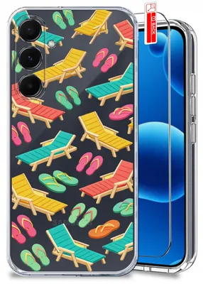Productafbeelding van Beschermhoes voor Samsung A54 5G – Zomermotieven, kleurrijke transparante hoes + schermbeschermglas