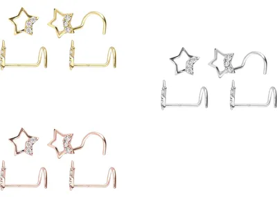 Produktbild von Nasenpiercing, Nasenstecker 14/18 Karat Gold Nasenstecker Spirale STERN + 3 MOISSANITE