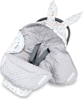 Produktbild von Einschlagdecke Babyschale Winter 80x87 cm - Fußsack Baby Decke für Auto Wintersack Baumwolle Minky Eule Hellgrau