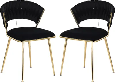 Immagine prodotto di Fortuna Lai sedie da pranzo in velluto, set di 2, sedie da soggiorno imbottite con schienale intrecciato e gambe in metallo dorato, sedie laterali per sala da pranzo, soggiorno, cucina (nero)