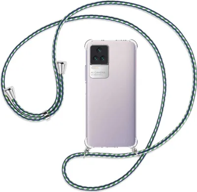 Produktbild von Handykette Backcover-Schutzhülle mit Band (Metall silberfarben) für Xiaomi Poco F4 5G / Redmi K40S - grün/blau/weiß
