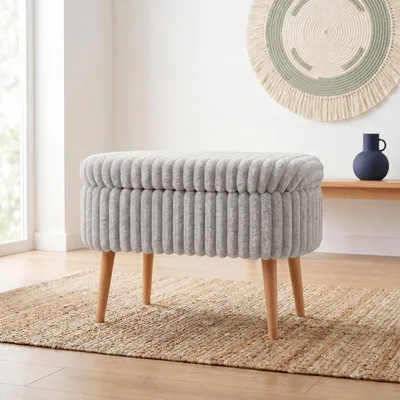 Imagen del producto de Hanah Home, otomana de alta calidad (100% lino, 100% fresno) - Gris, 60x46x35 cm