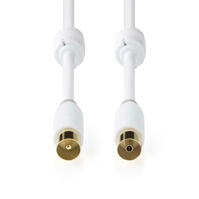 Produktbild von Nedis Koaxial Kabel - IEC (Coax) Stecker - IEC (Coax) Buchse - Vergoldet - 100 dB - 75 Ohm - Doppelt geschirmt - 5.00 m - Rund - PVC - Weiss - Box