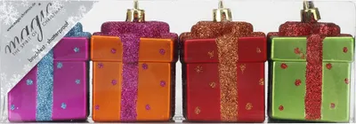 Produktbild von Christbaumschmuck Geschenkbox 6cm Kunststoff 4er Set - Mille Fiori
