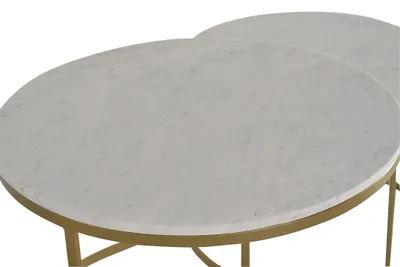 Zdjęcie produktu dla Zestaw 2 orientalnych stolików kawowych z marmuru i metalu, 48 cm x 70 cm x 70 cm / 42 cm x 55 cm x 55 cm Giner y Colomer