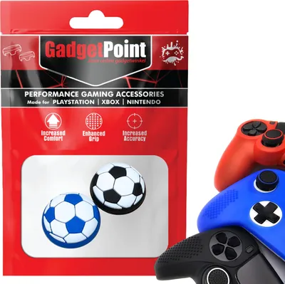 Produktbild von Thumbgrips - Thumb Grips voor PlayStation, PS5, Xbox X/S, One & Switch Pro Controller - Gaming Thumbgrips - Performance Anti-Slip Thumbsticks - Bescherming Accessoires - Voetbal - Zwart/Blauw -