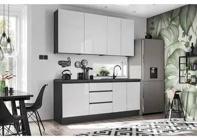 Image de Ensemble de cuisine "Dalia" - Blanc/Gris - L 200 x P 92 cm