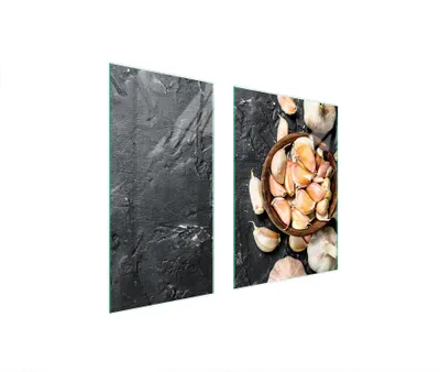 Produktbild von Herdabdeckplatten 2 teilig 75x52 Glaskeramikkochfeld Abdeckung Glas Schneidebrett Schiefer Knoblauch