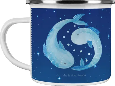 Produktbild von Mr. & Mrs. Panda Pott Sternzeichen Fische - Sternenhimmel Blau - Geschenk, Geburtstag Februar, Kaffeepott, Emaille Tasse, Sternbild, Haferl, März, Fisch, Teetasse, Becher