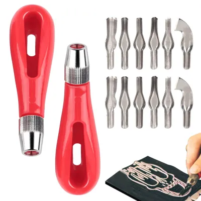 Linoleumschneider-Set, 2 Griffe + 12 Klingen, Blockdruck-Werkzeug