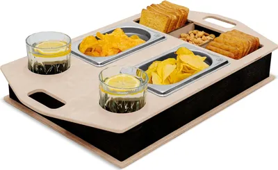 Produktbild von Handgemachtes Snackbrett - Servierplatte Bankbar Bankbutler - Bankorganizer Tablett - Hergestellt in der EU