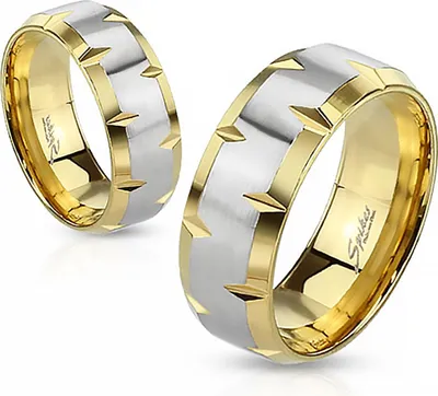 Produktbild von Herrenring Edelstahl Ring Herren Tribal Biker Bandring schwarz blau gold Autiga® silber-gold 49 - Ø 15,70 mm