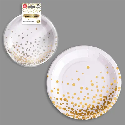 Produktbild von Pappteller Assiette ø22,5 cm, Weiß / Gold. 10 Stück