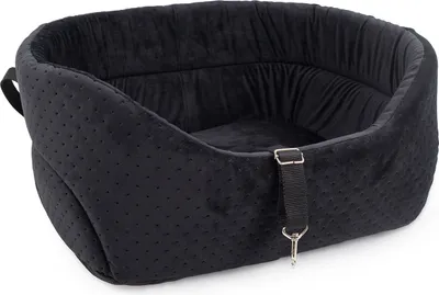 Zdjęcie produktu dla BOUTIQUE ZOO fotelik samochodowy dla psa uniwersalny zmywalny odporny na ścieranie, fotelik samochodowy dla psa na przednie siedzenie, przednie siedzenie pasażera, tylne siedzenie, legowisko dla psa, M: 51 cm x 40 cm, czarny - imitacja skóry zamszowej