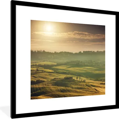 Produktbild von MuchoWow® Gerahmtes Poster Toskana - Landschaft - Sonne 40x40 cm - Poster mit Schwarzem Bilderrahmen Wandposter Rahmen Foto Bilder - Poster - Plakat im Rahmen