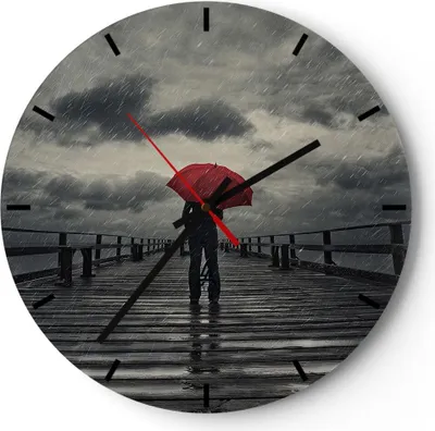 Produktbild von Wanduhr - Rund - Glasuhr - Meer Brücke Sturm - 30x30cm - Schleichendes Uhrwerk - Lautlos - zum Aufhängen bereit - Dekoration Modern - Wanddekoration aus Glas - C3AR30x30-3684