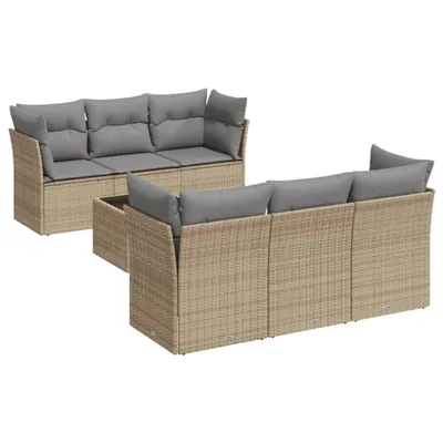 Produktbild von vidaXL 7-tlg. Garten-Sofagarnitur mit Kissen Beige Poly Rattan