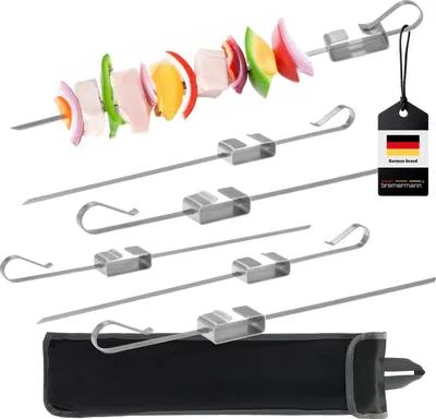 Immagine prodotto di set di 6 spiedini da barbecue bremermann, cursore integrato, acciaio inox, con sacchetto