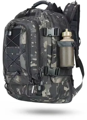 Image de Sac à dos tactique CarryQuest® de 65 litres, en nylon, avec housse de pluie, couleur noire