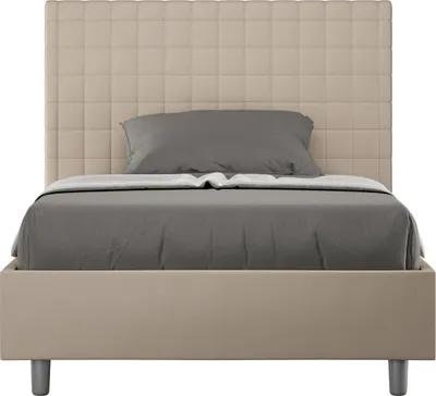 Productafbeelding van ITYHOME - Gestoffeerd bed met lattenbodem, 120x200 cm, met kunstleren bekleding in de kleur duifgrijs, model Sunny