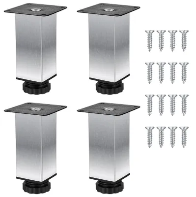 Produktbild von 4 Möbelbeine, 150 mm, aus Edelstahl, höhenverstellbar von 0-12 mm, für Möbel