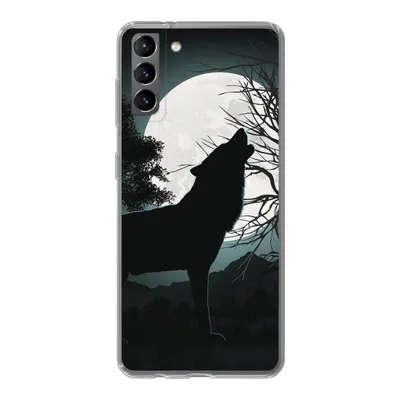 Produktbild von MuchoWow® Handyhülle Schutzhülle Hülle für Samsung Galaxy S21 Plus Wolf - Scherenschnitt - Mond Silikon Softcase Handy Hülle - Handy-Tasche