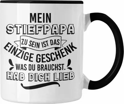 Produktbild von Trendation - Stiefpapa Tasse Spruch Geschenk Lustige Sprüche Stiefvater Geschenk Geburtstag Geburtstagsgeschenk (Schwarz)