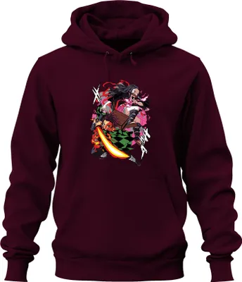 Produktbild von Kimetsu no Yaiba Tanjiro Nezuko Feuerklinge Anime Geschenk Manga Uni Hoodie Kapuzenpullover, Burgundy, XL