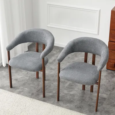 Produktbild von okwish Polsterstuhl Esszimmerstuhl Set 2er Fassstuhl Ergonomische Rückenlehne Eisenbein Minimalistisches Design Für Esszimmer und Wohnzimmer Grau
