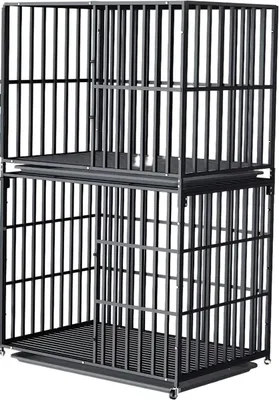 Obrázok produktu pre Dvojitá búda pre psa Rex - klietka pre psa - nábytok lavica - oceľová klietka pre psa a orech - vnútorná klietka - výška 160 cm - šírka 107 cm