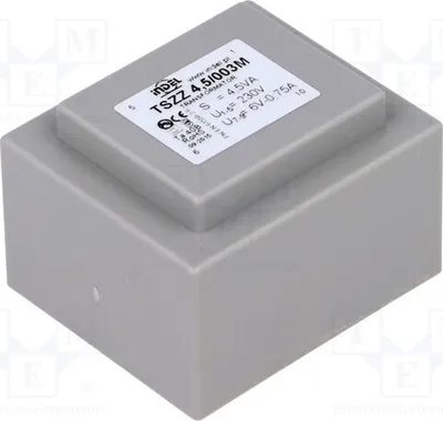 Obrázek produktu pro 1x Transformátor: izolovaný, 230 VAC, 6 V, 4,5 VA, 0,75 A. Montáž: TSZZ4.5/003M - transformátor