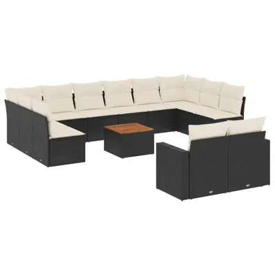 Produktbild von vidaXL 13-tlg. Garten-Sofagarnitur mit Kissen Schwarz Poly Rattan