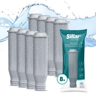 A collage of water filters and their packaging, with water splashes in the background.