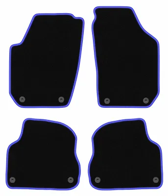 Zdjęcie produktu dla Dywaniki samochodowe welurowe CARLUX-BLUE do: Skoda  Fabia II (2007-2014, hatchback, kombi) czarne z niebieskim obszyciem, z mocowaniami