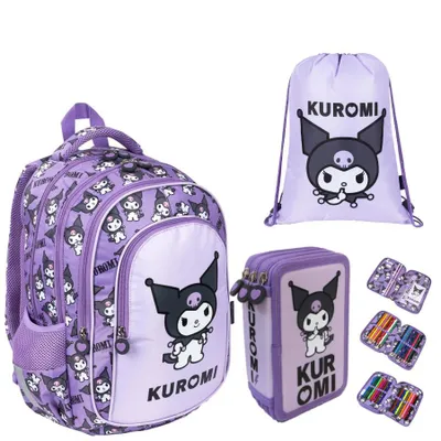 Produktbild von St. Majewski KUROMI Schulrucksack Set 3-teilig 21L Rucksack Federmäppchen Sportbeutel Farbe: Lila