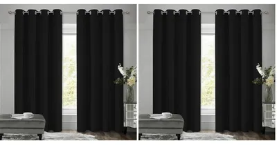 Image de Rideaux occultants à œillets, lot de 2, dimensions 175 cm de hauteur x 140 cm de largeur, couleur noire. Rideaux opaques, isolants thermique, idéaux pour chambre à coucher ou salon