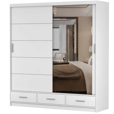 Image de Armoire à portes coulissantes Armoire 203 cm blanc/blanc mat avec miroir Florence