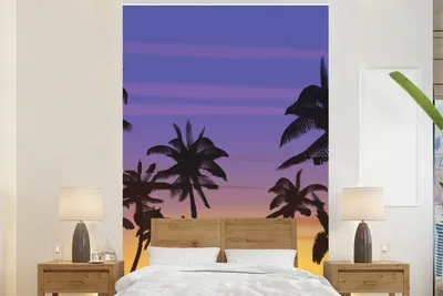 Produktbild von MuchoWow® Fototapete für Wohnzimmer oder Schlafzimmer Wandtapete Vinyl Motivtapete Sonne - Palme - Meer - 195x300 cm - Das Hintergrundbild