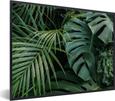 Produktbild von MuchoWow® Gerahmtes Poster Pflanzen - Dschungel - Blätter - Tropisch 80x60 cm - Poster mit Schwarzem Bilderrahmen Wandposter Rahmen Foto Bilder - Schwarzem - Mit Gestell