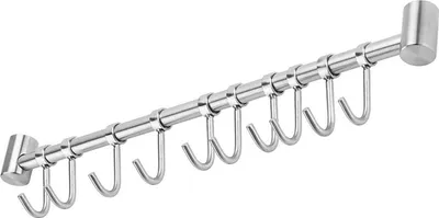 Produktbild von Intirilife Edelstahl Küche Hängeleiste mit 10 Haken - Küchen Reling Hängeleiste Küchenstange Wandhalterung