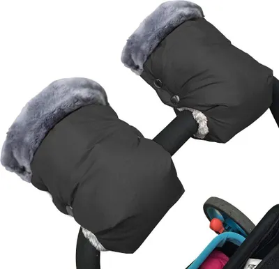 Produktbild von 1 Paar isolierte Kinderwagen-Handschuhe - Wasserdichte & frostschutz Handmuffs für Eltern und Betreuer, dicke warme Kinderwagen-Accessoires für den Winter, Schwarz