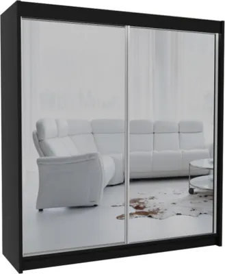 Image de Armoire BEAUTYSOFA avec portes coulissantes DEBRA - Armoire 200cm avec miroirs et tringle à vêtements (noir)