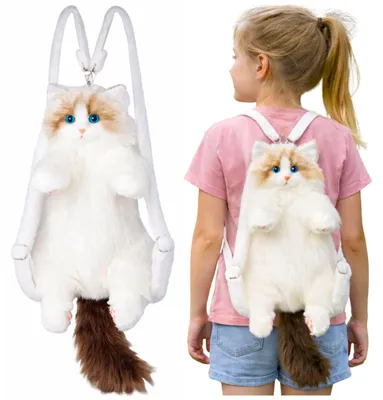 Produktbild von Plüsch-Katzen-Rucksack, Maskottchen, verstellbare Träger, Silikonpfoten, Weiß, 50 cm