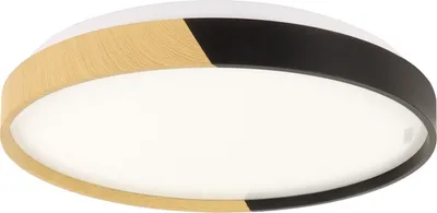 Produktbild von LED Deckenleuchte Metall IP44 4100 K neutralweiß 3680 lm Ø 48 cm Holz (Eiche) Schwarz rund Modern Deckenlampe