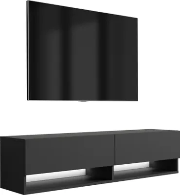 Obrázek produktu pro Nízká TV deska 140 cm matná černá, LED bílá, 140 × 32 × 34 cm