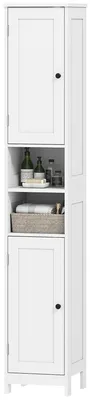 Produktbild von Hoher schlanker Badezimmerschrank mit Tš¹ren, offene Regale, 30 x 30 x 170 cm, Wei?