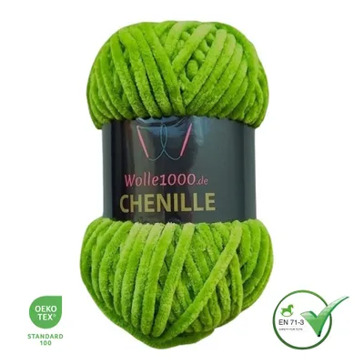 Produktbild von Wolle1000 Chenille - 69 GRÜN - 100g - weiches Chenille Garn / Kuschelwolle
